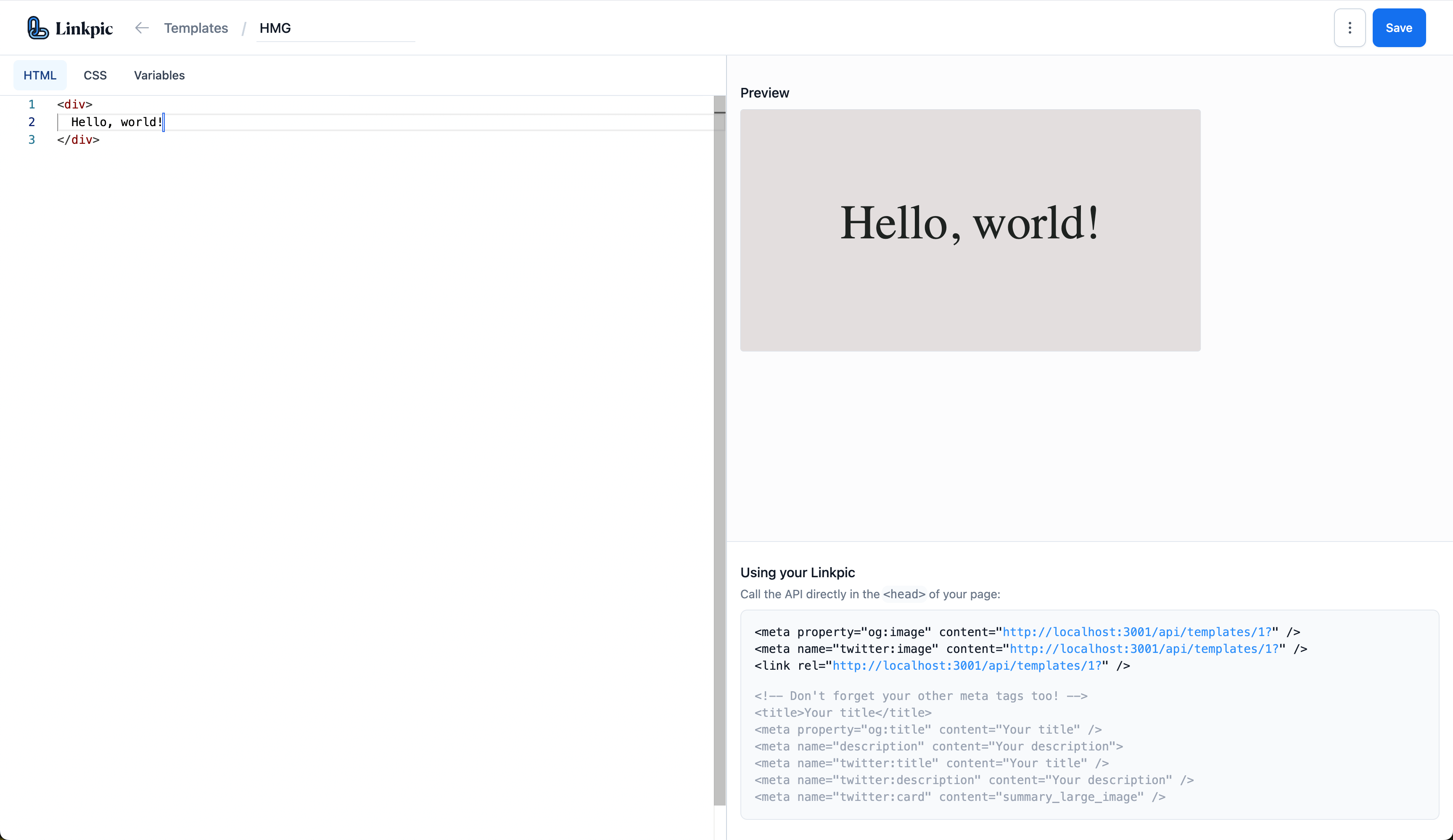 Live template editor with Monaco code editor